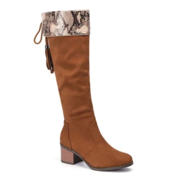 Trary brown suede over the knee high snake chunky heel boots NEW - Picture 8 of 10